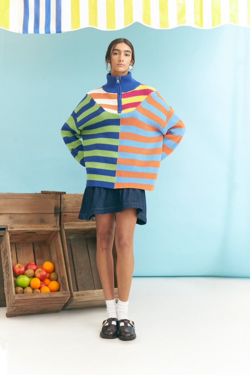 Sweater algodón con rayas multicolor multicolor