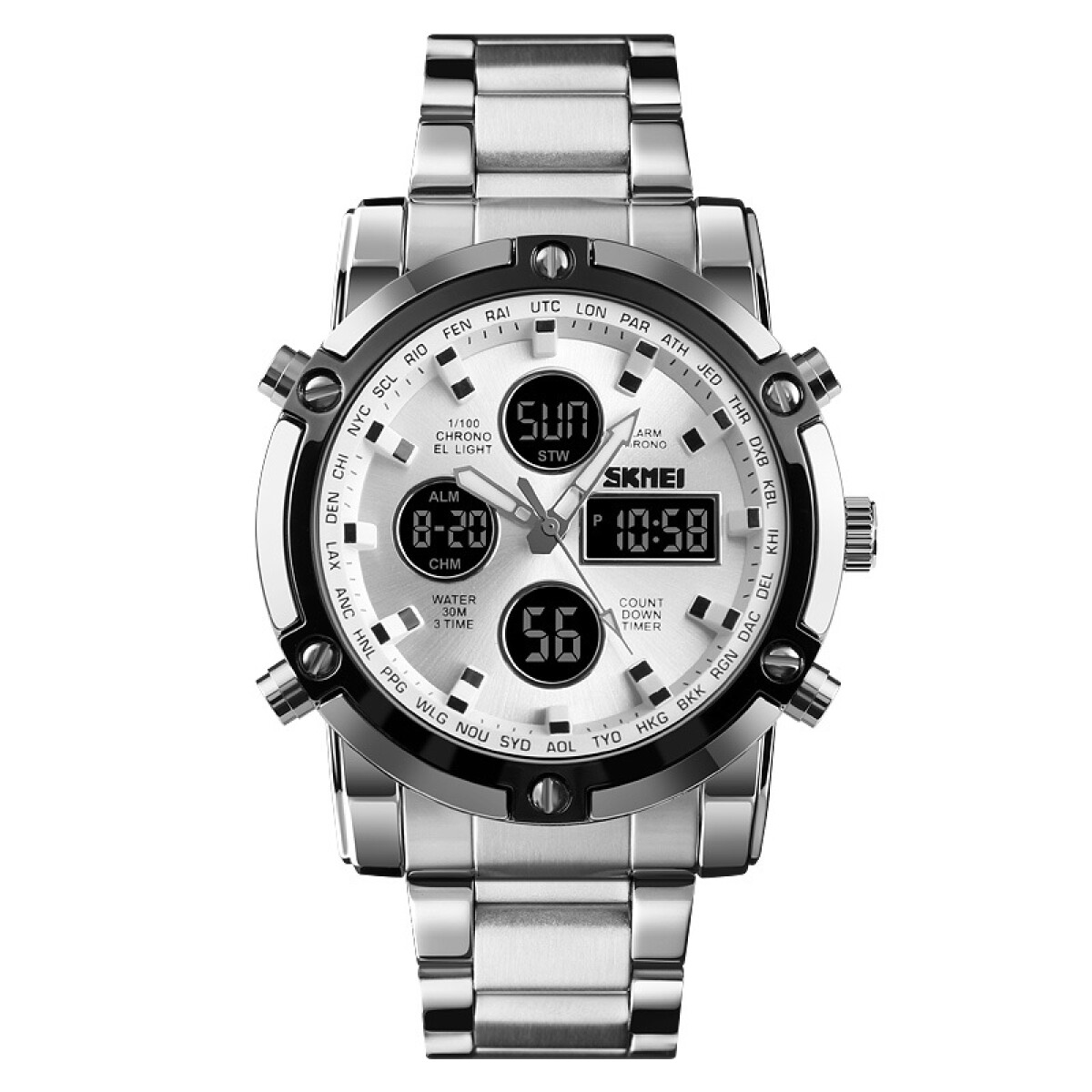 Reloj Skmei 1389SI para hombre en acero color plateado - Plateado 