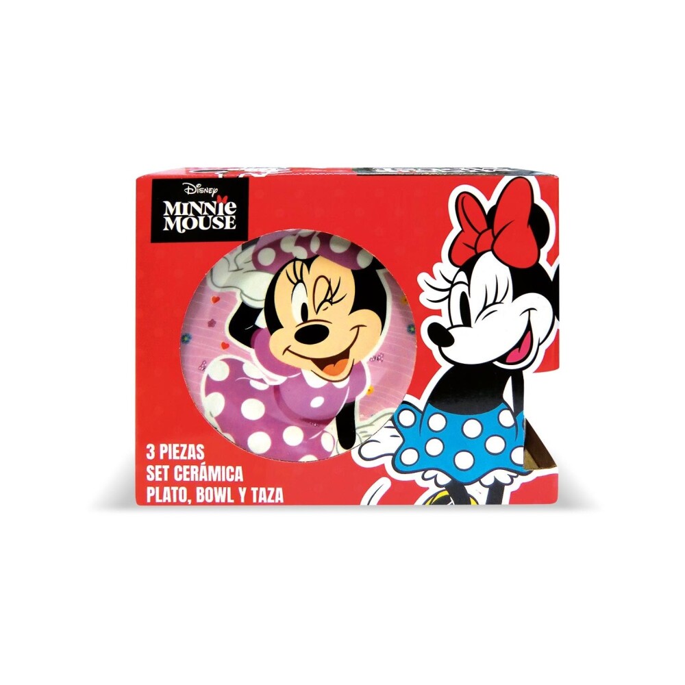 Set de Platos y Taza en Cerámica Minnie 3 Piezas BAZAR CERAMICA SET 3 PZAS MINNIE ROSA -