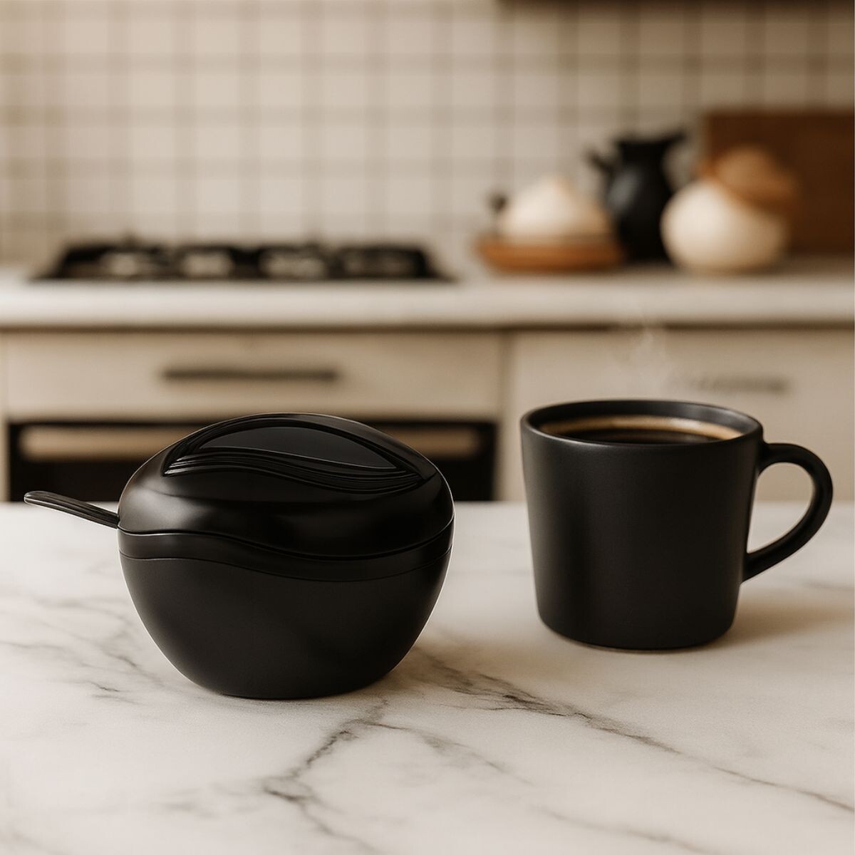 Azucarero Con Cuchara - NEGRO 