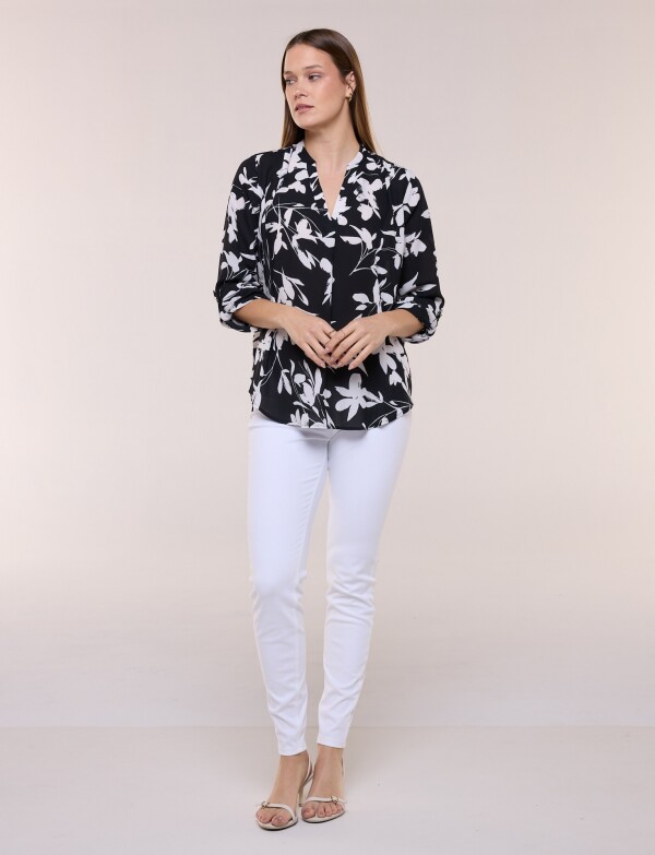 Blusa De Gasa Printed NEGRO/BLANCO