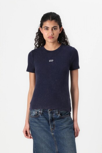 Remera Rib Mujer Washed Navy