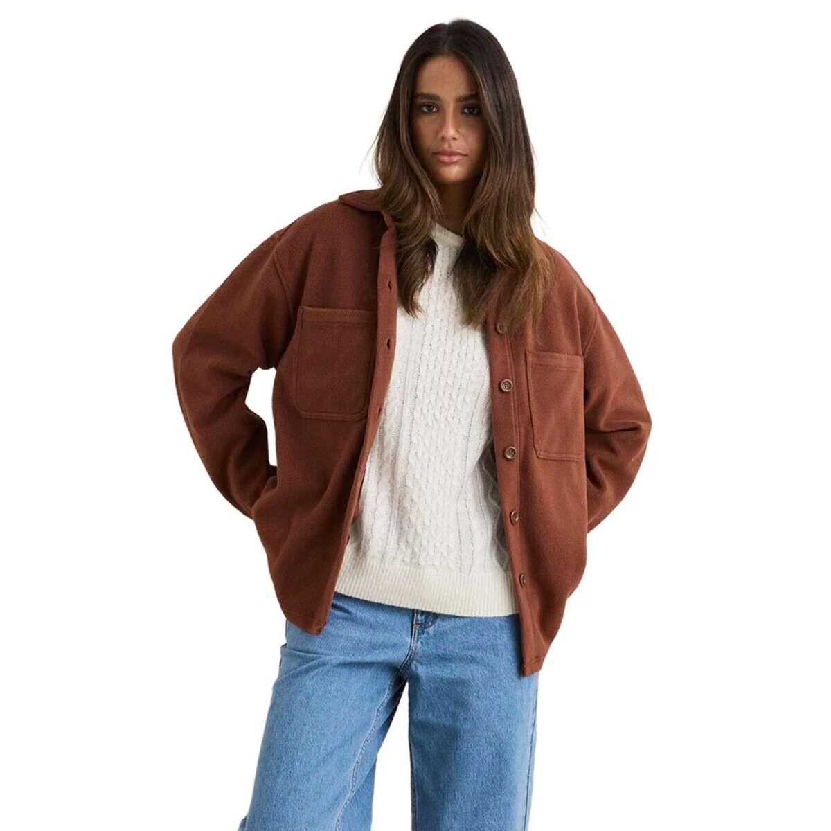 Campera Rhythm Reverse Fleece Shacket - Marron 