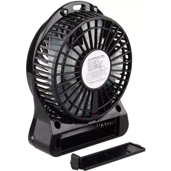 Ventilador Recargable Indicador Led 3 Velocidades Usb Color Variante Negro