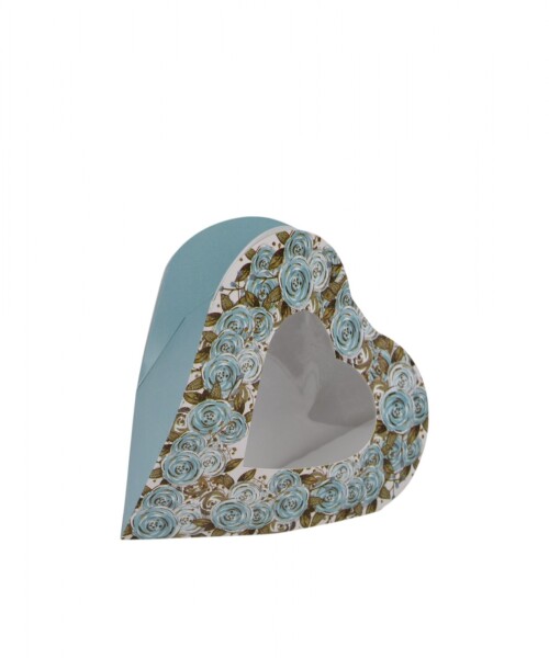Caja corazon con visor - 17x17x5 cm. CELESTE C/ ORO