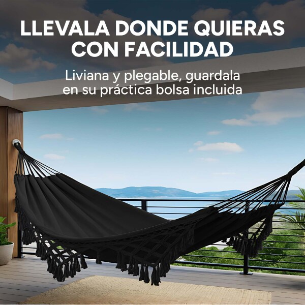 Hamaca Paraguaya Silla Colgante Reforzada Jardín Bolso + Acc Color Negro