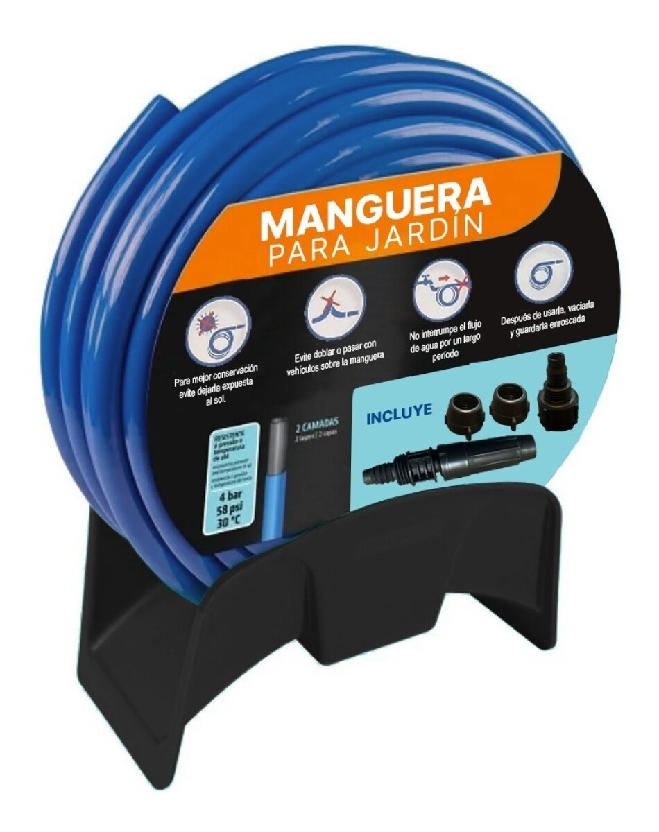 Manguera De Jardin Para Riego 20 Metros C/acoples Y Soporte - Azul 