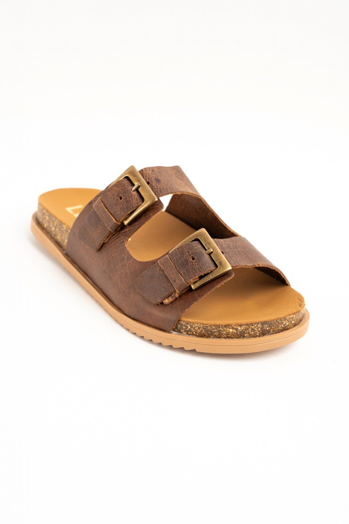 Sandalia Cuero Hebillas Chocolate