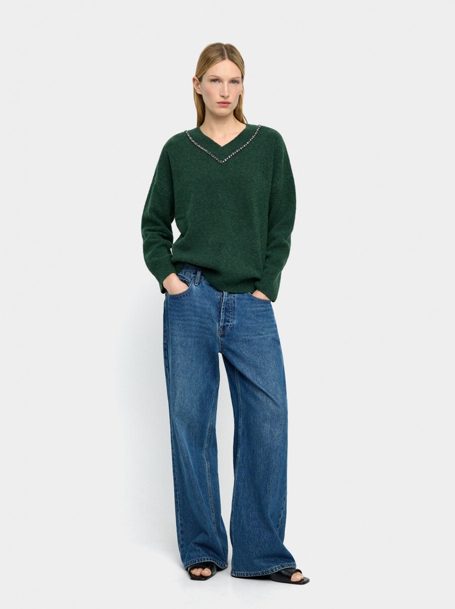 Jersey De Punto Con Detalle De Cristales - verde 