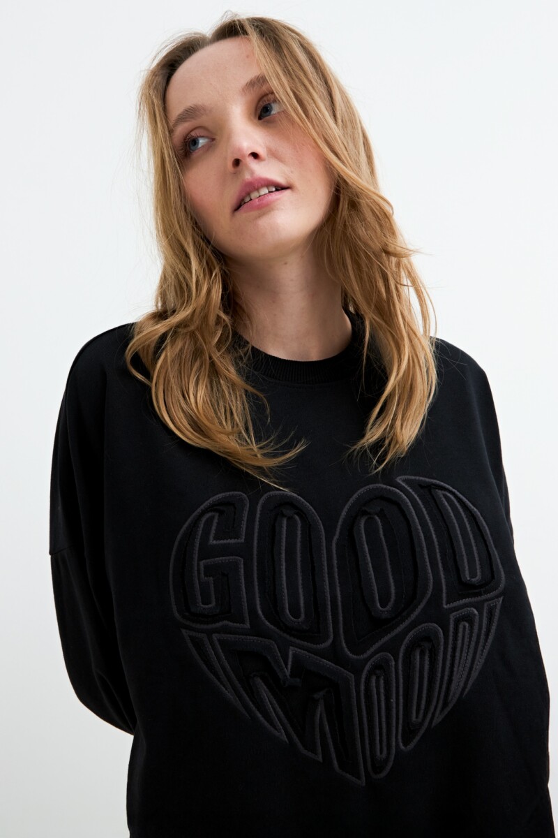 Sweatshirt efecto lavado Good Mood NEGRO