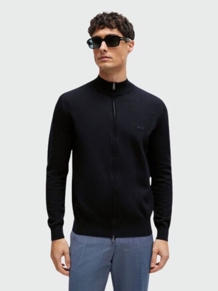 BOSS Black - Cárdigan Algodón Cierre Cremallera y Logo Azul Oscuro