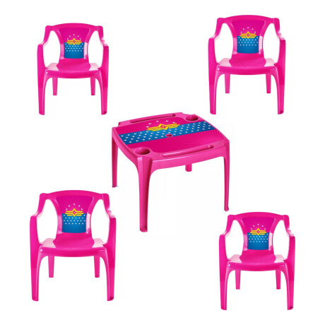 Juego De Mesa De Plastico + 4 Sillas De Niño - Infantil Rosa