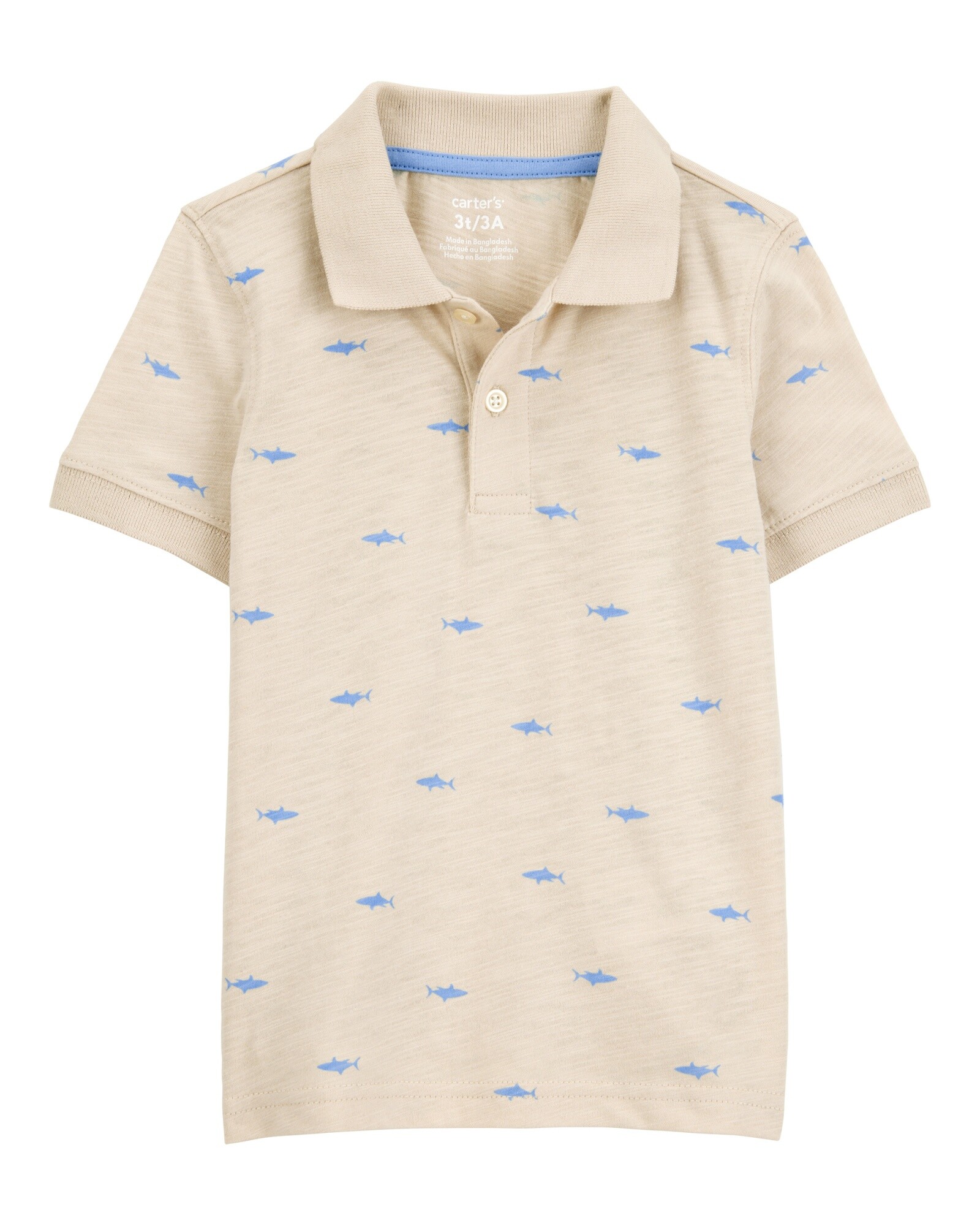 Remera polo de algodón, manga corta, diseño tiburones Sin color