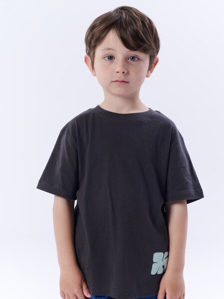 Remera Manga Corta Estampa Gris Oscuro