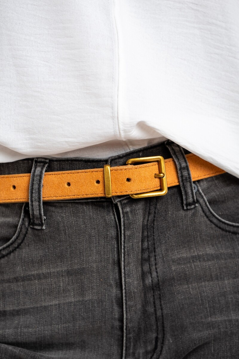 Cinto Cuero Hebilla Cuadrada Beige