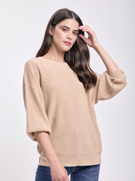 Buzo punto manga globo Beige