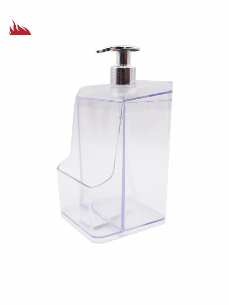 DISPENSADOR DE JABON CON PORTA ESPONJA TRANSPARENTE.