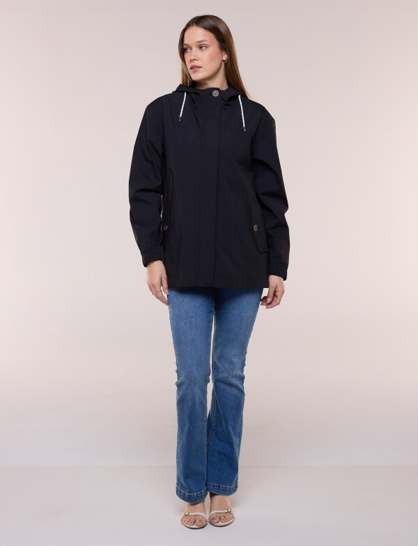Gabardina Con Capucha Impermeable NEGRO
