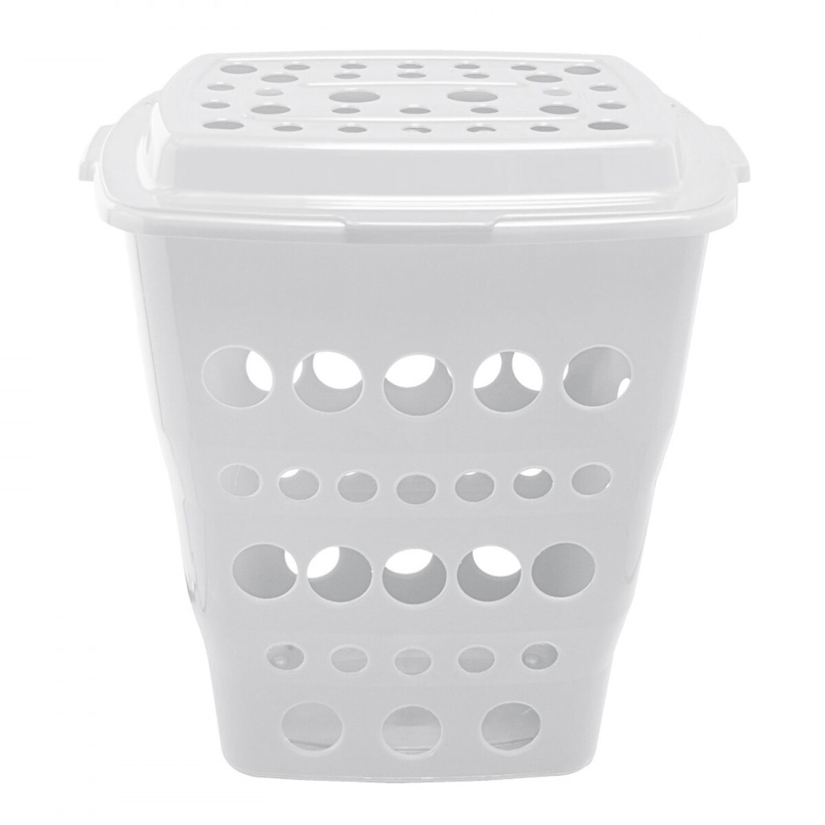 Cesto Canasto Ropa Calado Plástico con Tapa Paramount 55Lt - Blanco 