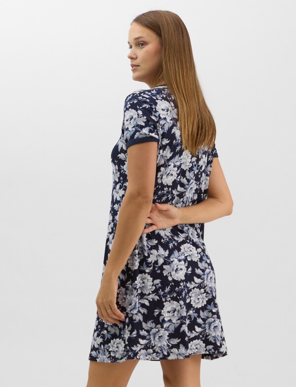 Camisón Con Textura Acanalada AZUL/MULTI