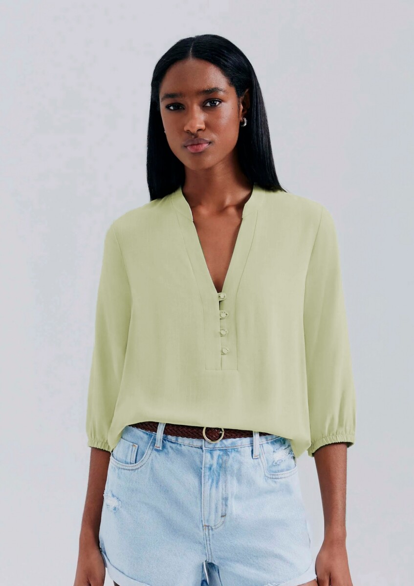 BLUSA FEMENINA ESCOTE V CON BOTONES - VERDE 