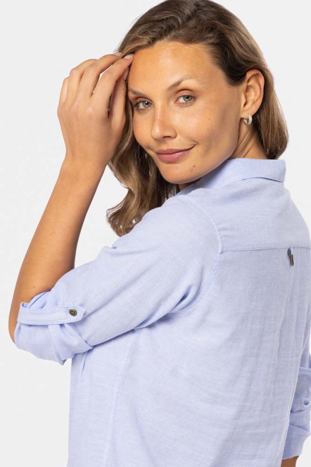 CAMISA DE LINO MEDIO BOTÓN Lila