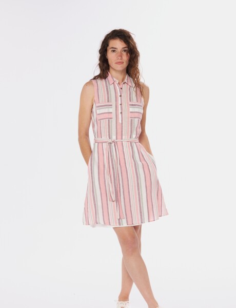 VESTIDO DE LINO RAYADO Rosa