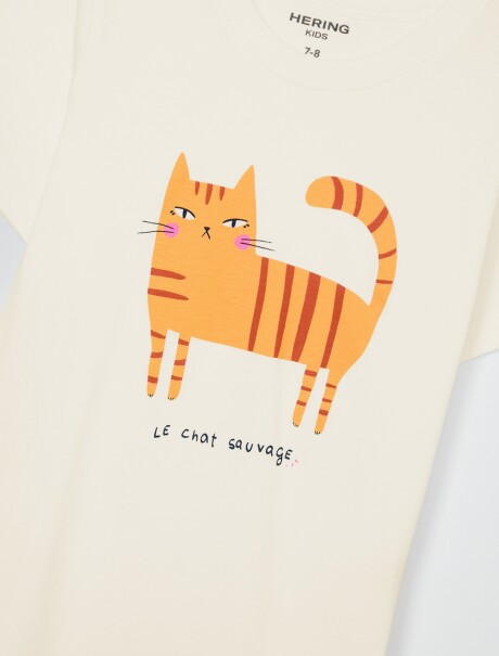 CAMISETA DE NIÑA MANGA CORTA ESTAMPADA BEIGE