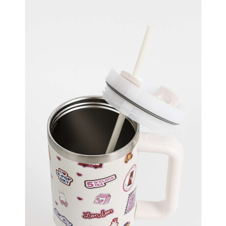 Vaso Térmico Estampado Blanco Crema