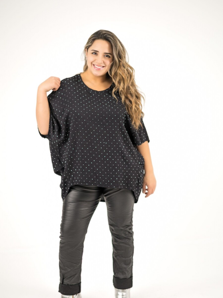 Blusa de viscosa con brillo plateado Negra