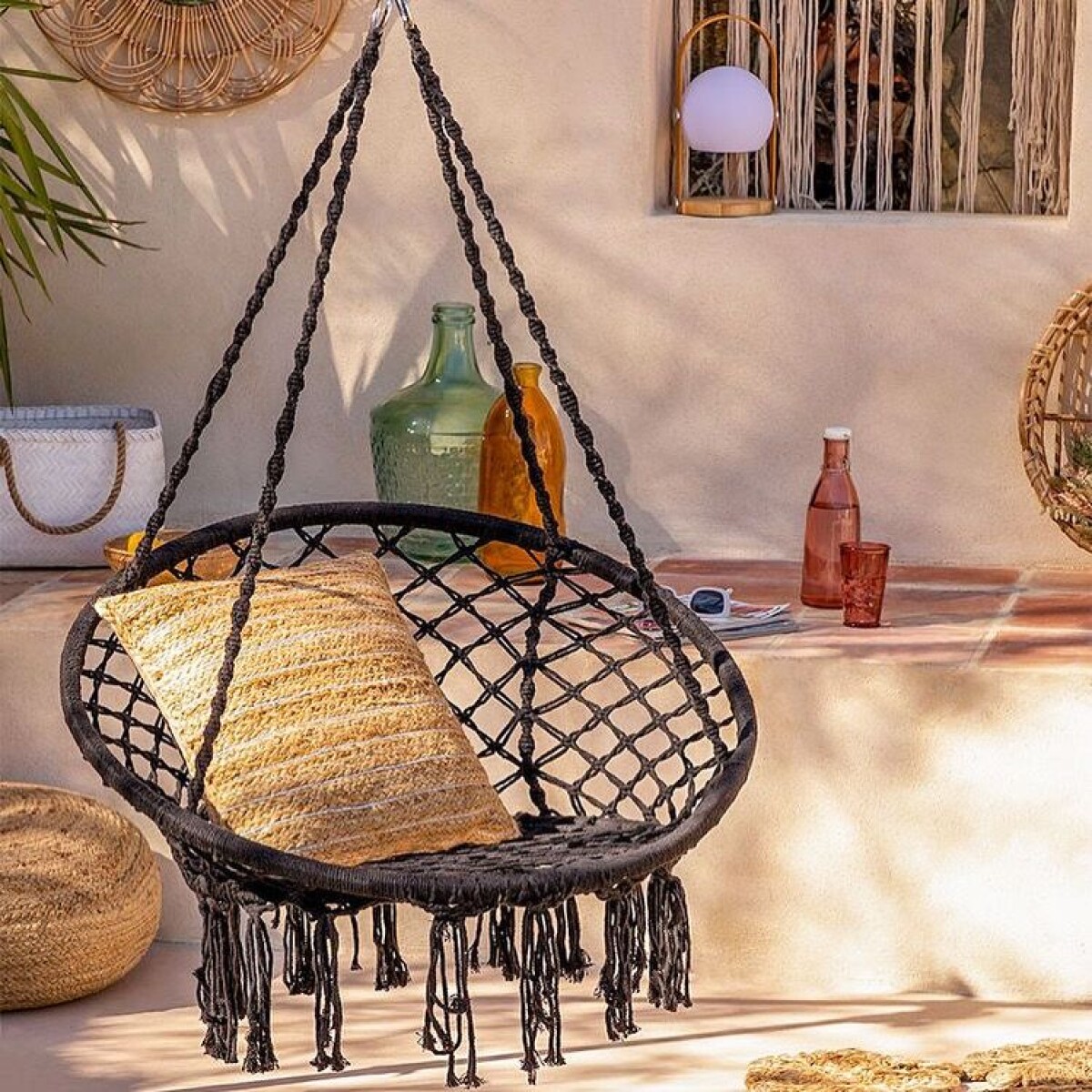 Silla Colgante / Hamaca Negra Algodón Ø 95cm x Alto 195cm 