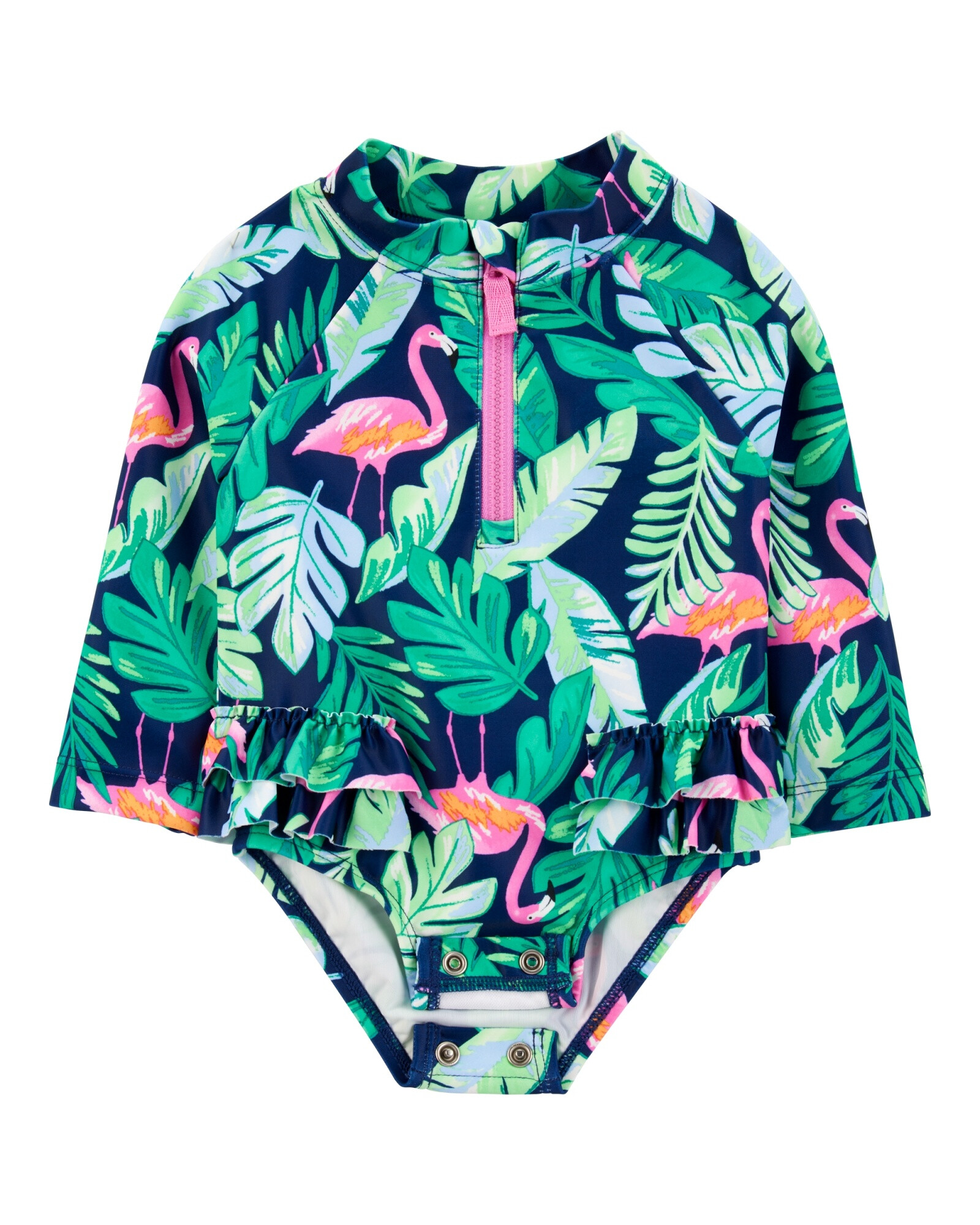 Malla de baño una pieza, manga larga, con protección UPF 50+, diseño flamencos Sin color