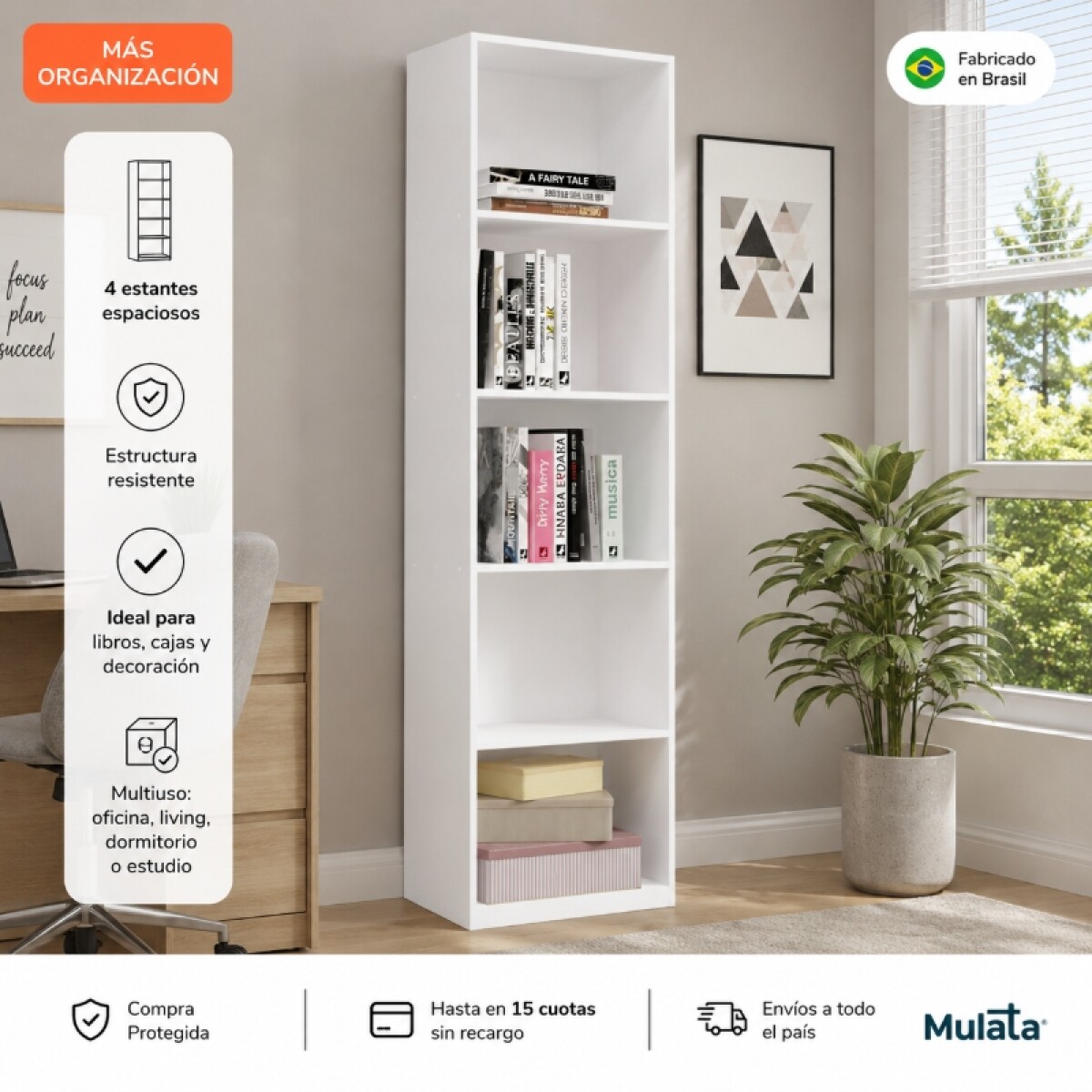Estanteria ANITA biblioteca multiuso con 4 Estantes 47,9 x 170 x 27,5 cm - Blanco 