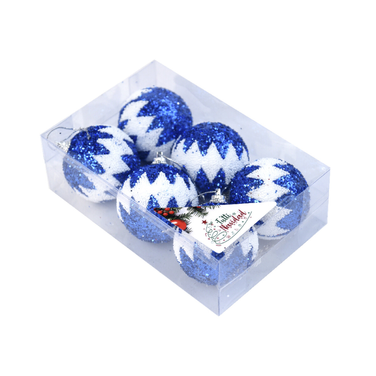 Esferas Blanca Y Azul Con Glitter X6 - 6cm 
