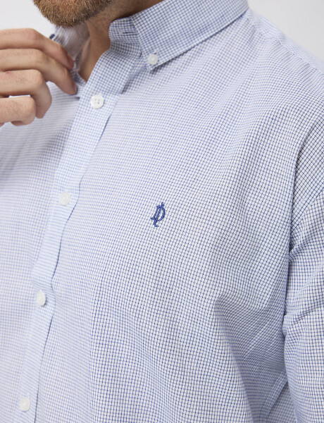 Camisa m/l microcuadros azul