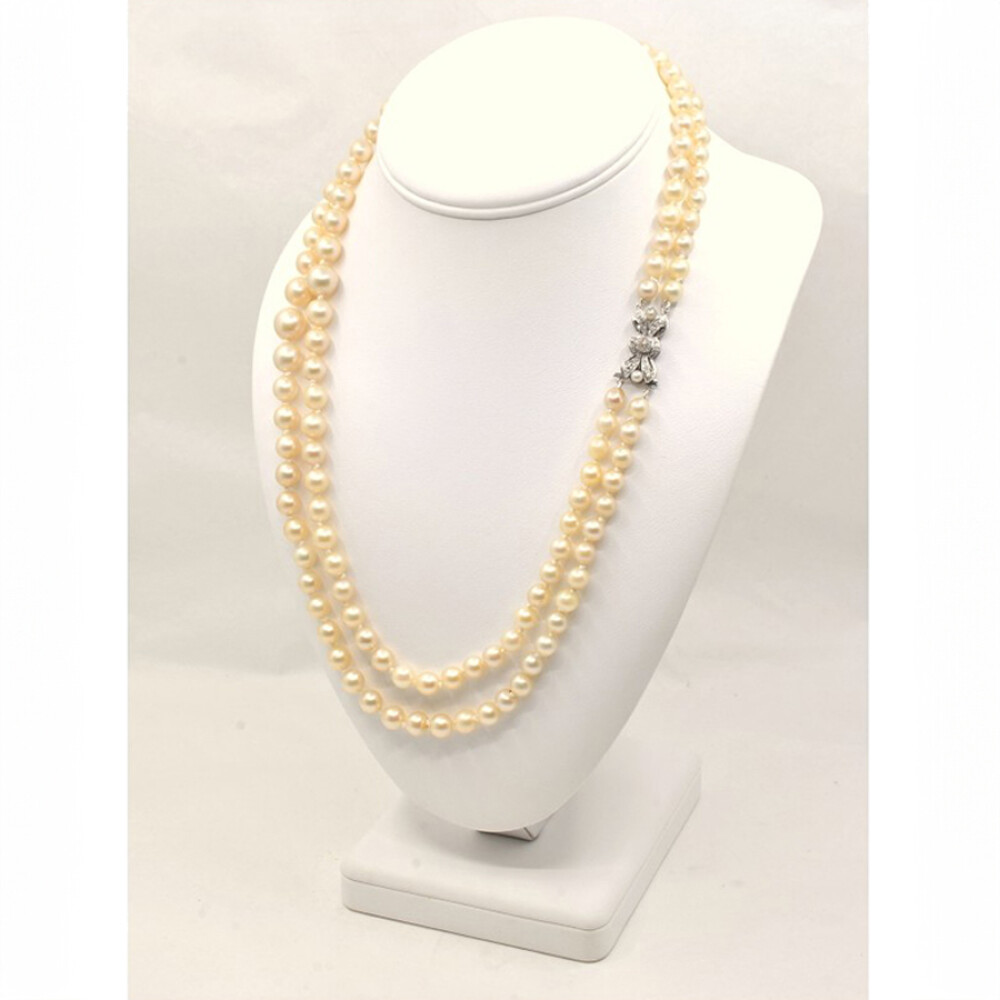 Collar Perlas De Cultivo Dos Vueltas, Broche De Oro 18 K, Brillantes Y Perlas Collar Perlas De Cultivo Dos Vueltas, Broche De Oro 18 K, Brillantes Y Perlas