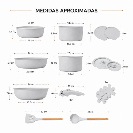 Set Ollas 17 Piezas Antiadherentes Mango Extraible Gris