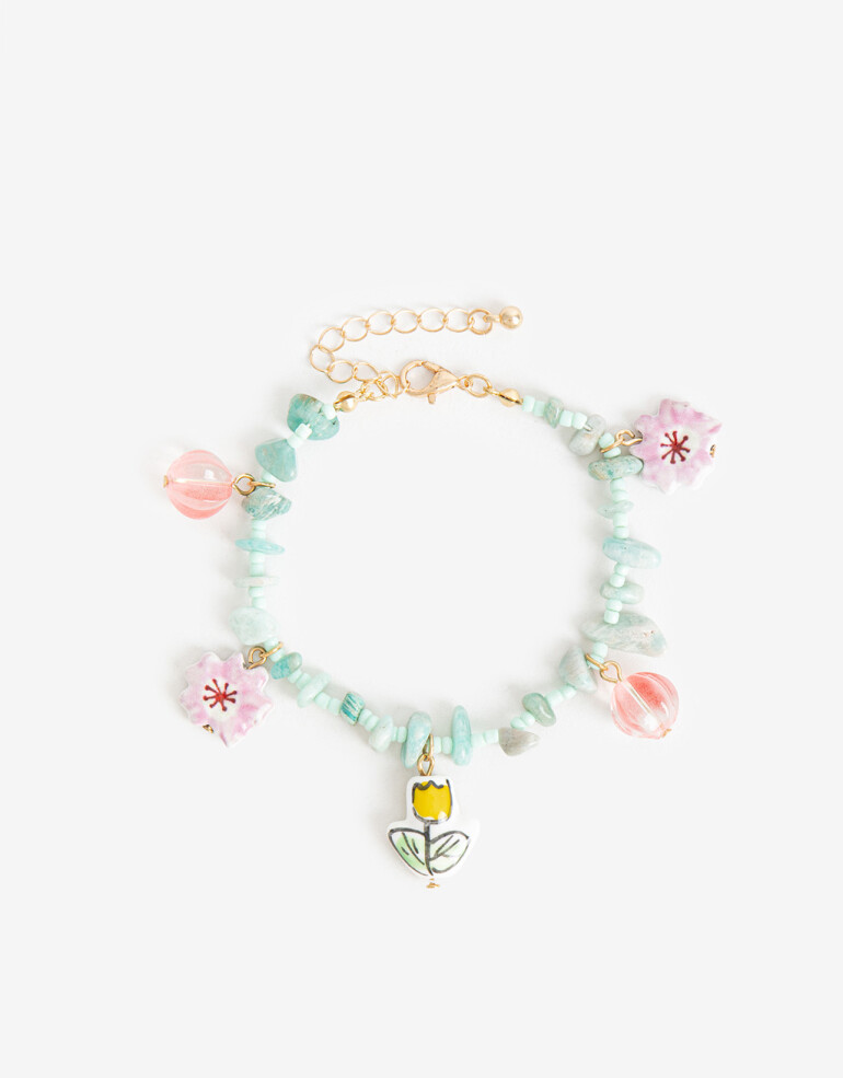 Pulseras Flexibles Con Dijes Pulsera Botánico - Dorado