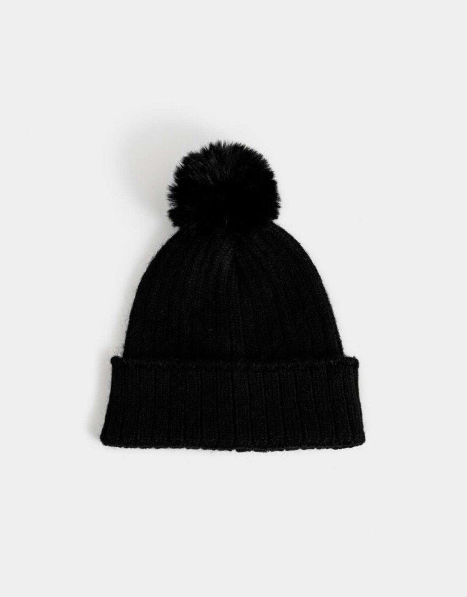 Gorro Tejido Con Pompón - Negro 