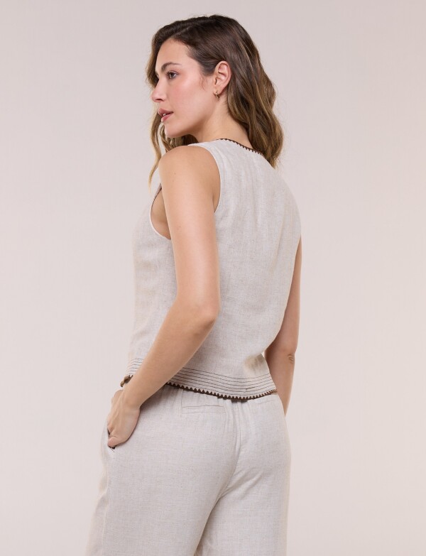 Chaleco Sastrero De Lino Con Detalles Bordados BEIGE