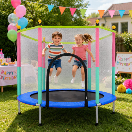 Cama Elástica Infantil Diametro 140cm Con Red De Seguridad Azul