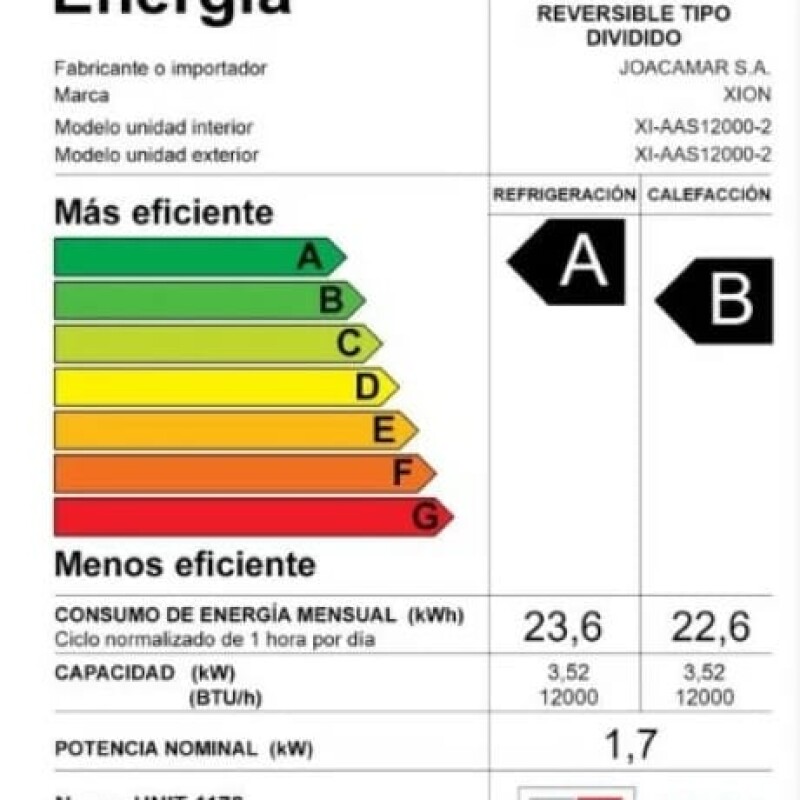 Aire acondicionado Xion 12000 btu clase B Aire acondicionado Xion 12000 btu clase B