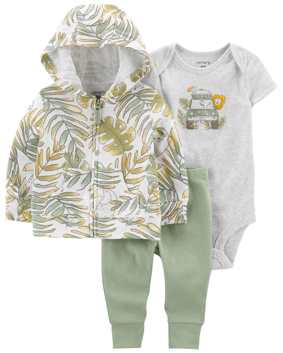 Set tres piezas campera, pantalón y body de algodón 