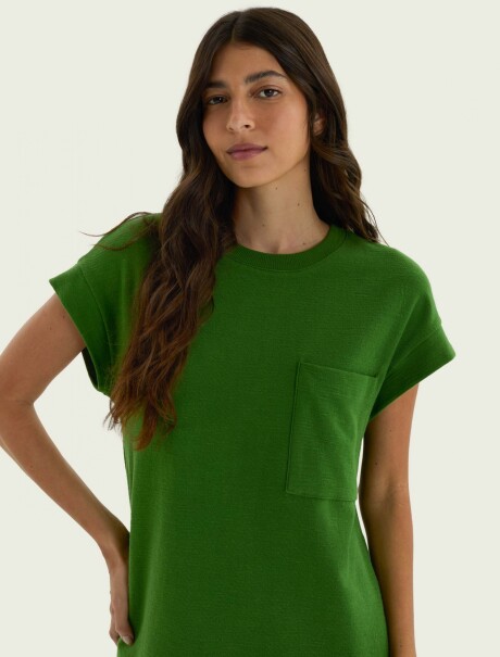 VESTIDO BÁSICO FEMENINO MANGA CORTA CON BOLSILLO VERDE