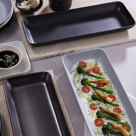 Bandeja Rectangular de Porcelana Negra 36 x 14 cm Bandeja Rectangular de Porcelana Negra 36 x 14 cm