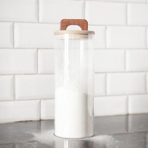 Contenedor de vidrio tapa madera con manija 1500ml
