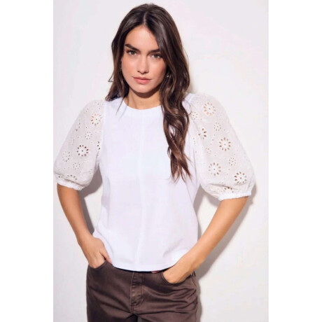 Remera Manga Broderie Blanco