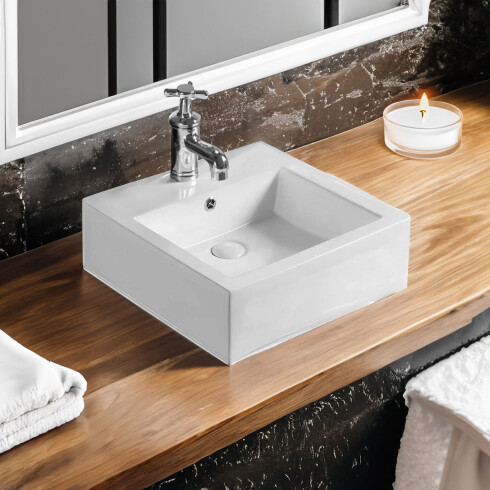 Bacha De Loza De Apoyo Blanca Brillo 46,5X46,5 - Porcelamika 000