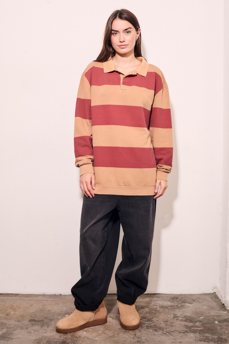 Sweater Polo Rayas Camel