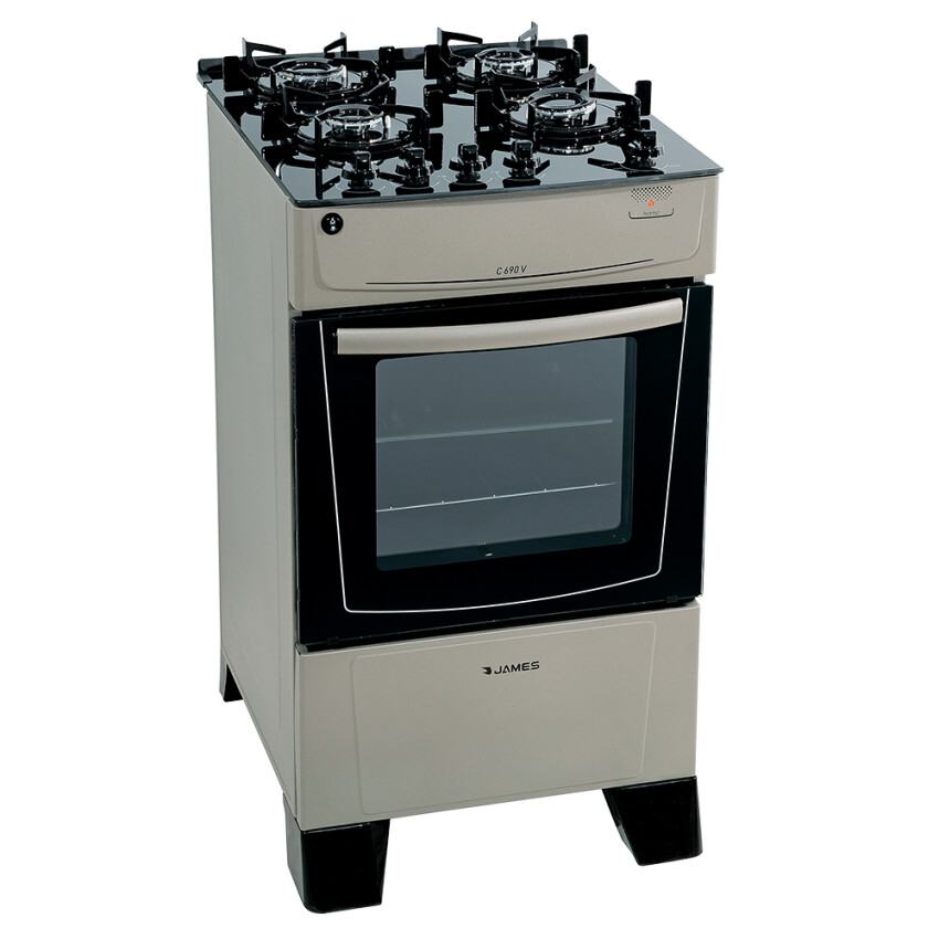 Cocina James 4H C-690 V titanium con mesada de vidrio negro Cocina James 4H C-690 V titanium con mesada de vidrio negro